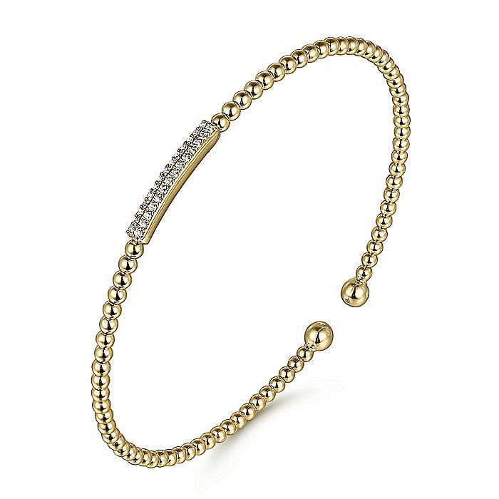 14K Yellow Gold Bujukan Bead Cuff Diamond Bracelet - Warwick Jewelers