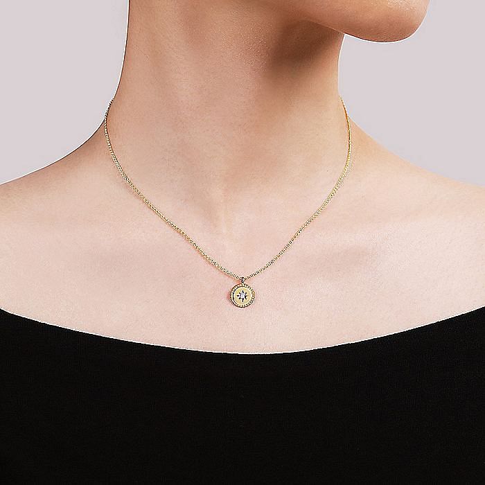 14K Yellow Gold Bujukan Medallion Necklace with Starburst Diamond Center - Warwick Jewelers
