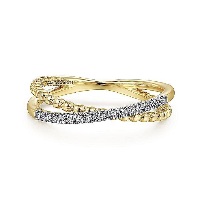 14K Yellow Gold Bujukan Pave Diamond Criss Cross Stackable Ring - Warwick Jewelers