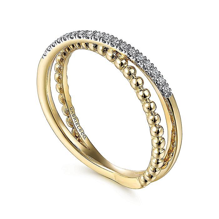 14K Yellow Gold Bujukan Pave Diamond Criss Cross Stackable Ring - Warwick Jewelers