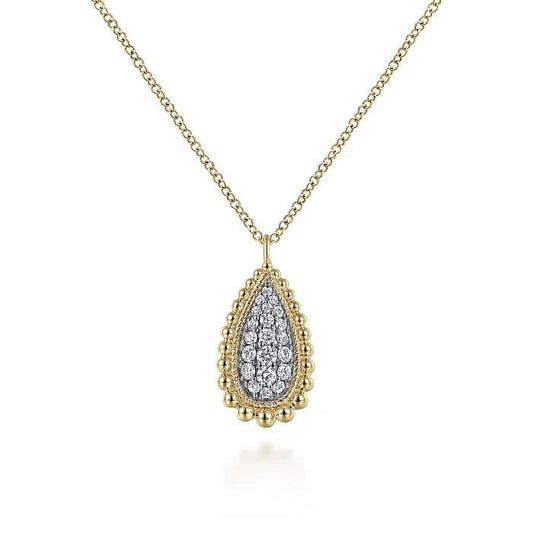 14K Yellow Gold Bujukan Pave Diamond Teardrop Pendant Necklace - Warwick Jewelers