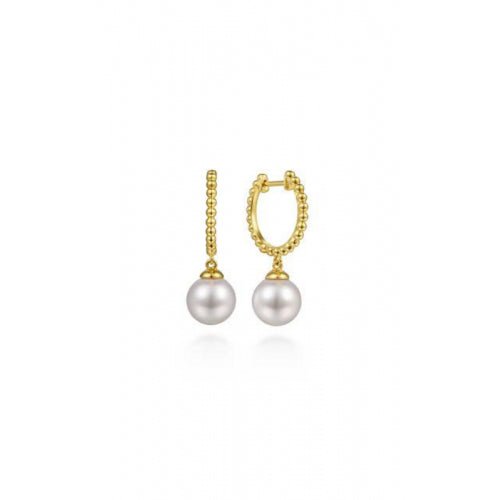 14K Yellow Gold Bujukan Pearl Huggie Drop Earrings - Warwick Jewelers