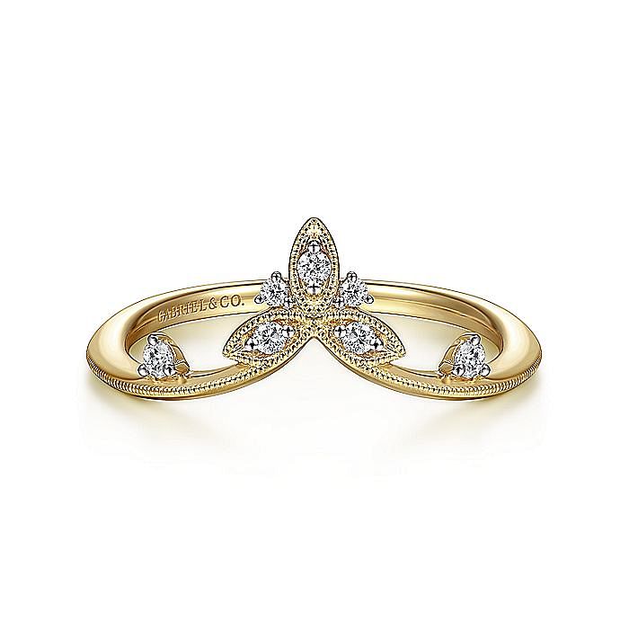 14K Yellow Gold Chevron Diamond Ring - Warwick Jewelers