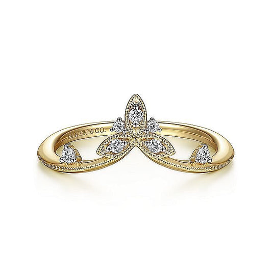 14K Yellow Gold Chevron Diamond Ring - Warwick Jewelers