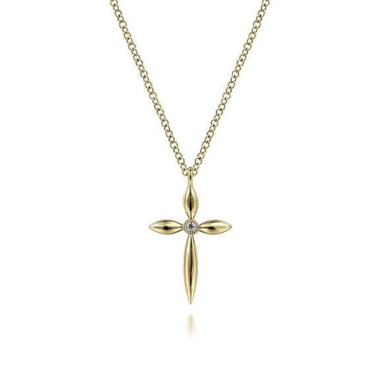 14K Yellow Gold Diamond Cross Pendant Necklace - Warwick Jewelers