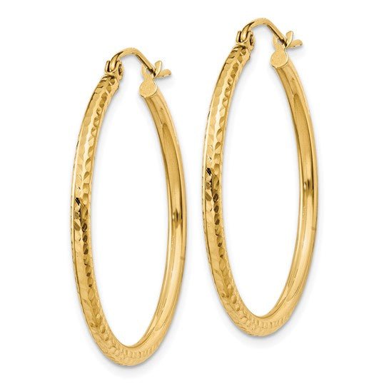 14k Yellow Gold Diamond-Cut Round Tube Hoop Earrings - Warwick Jewelers