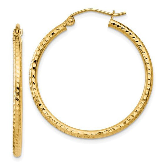 14k Yellow Gold Diamond-Cut Round Tube Hoop Earrings - Warwick Jewelers