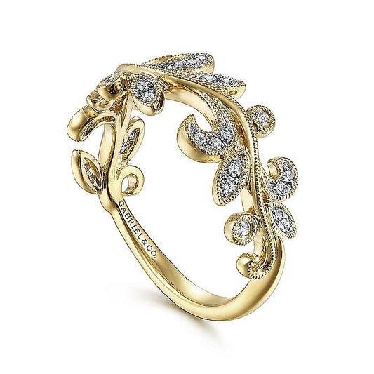 14K Yellow Gold Diamond Floral Ring - Warwick Jewelers