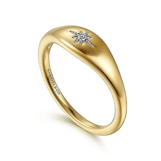 14K Yellow Gold Diamond Starburst Signet Ring - Warwick Jewelers