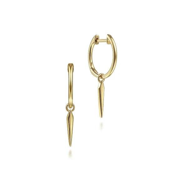 14K Yellow Gold Huggies with Spike Drop - Warwick Jewelers