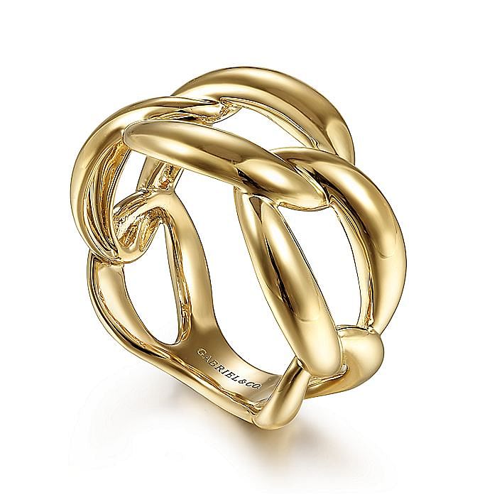 14K Yellow Gold Link Chain Wide Band Ring - Warwick Jewelers