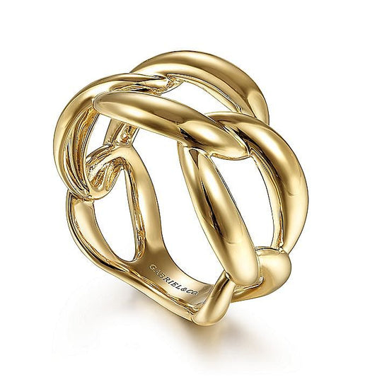 14K Yellow Gold Link Chain Wide Band Ring - Warwick Jewelers