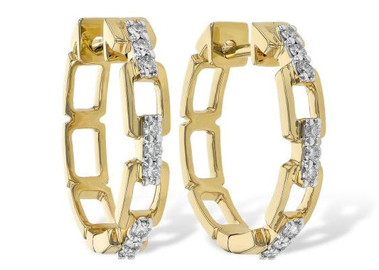 14k Yellow Gold Open Link Diamond Hoop Earrings - Warwick Jewelers