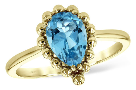 14k Yellow Gold Pear Shape Blue Topaz Ring - Warwick Jewelers