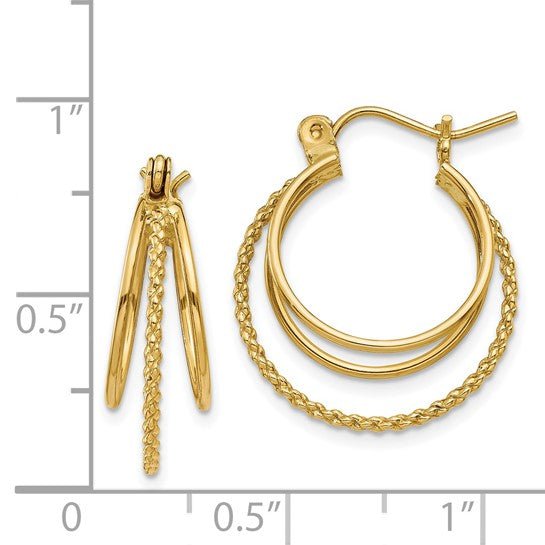 14k Yellow Gold Polished and Textured Circle Hoop Earrings - Warwick Jewelers