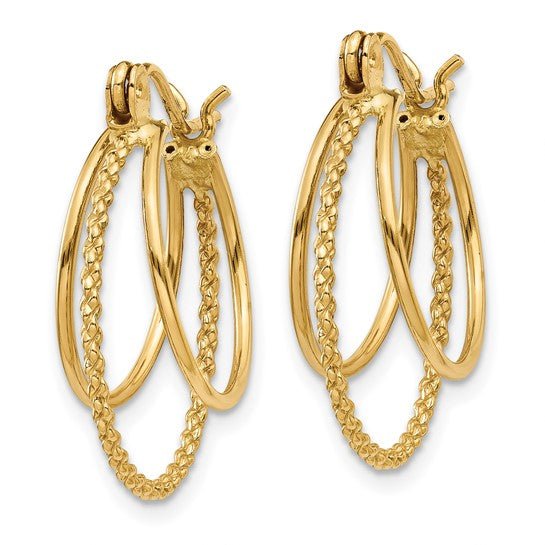 14k Yellow Gold Polished and Textured Circle Hoop Earrings - Warwick Jewelers