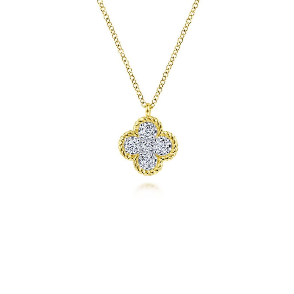 14K Yellow Gold Rope Diamond Pendant Necklace - Warwick Jewelers