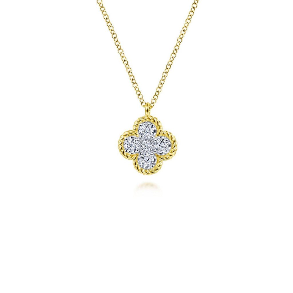 14K Yellow Gold Rope Diamond Pendant Necklace - Warwick Jewelers