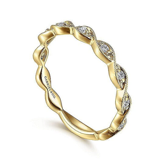 14K Yellow Gold Twisted Diamond Stackable Ring - Warwick Jewelers