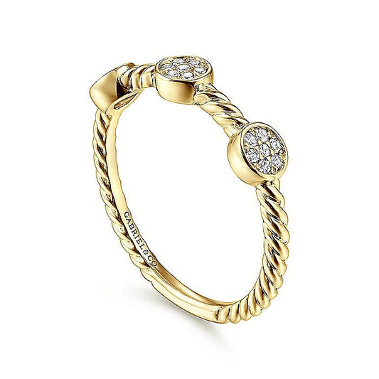 14K Yellow Gold Twisted Rope Cluster Diamond Station Stackable Ring - Warwick Jewelers