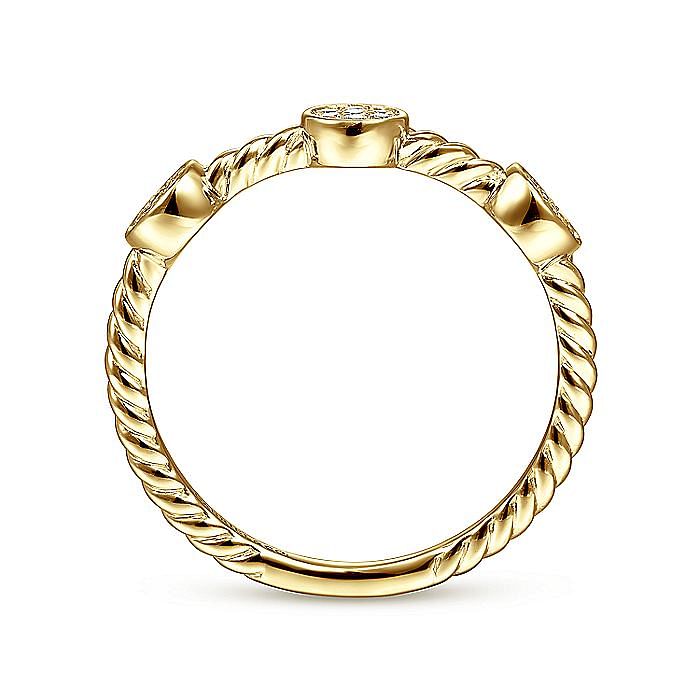14K Yellow Gold Twisted Rope Cluster Diamond Station Stackable Ring - Warwick Jewelers