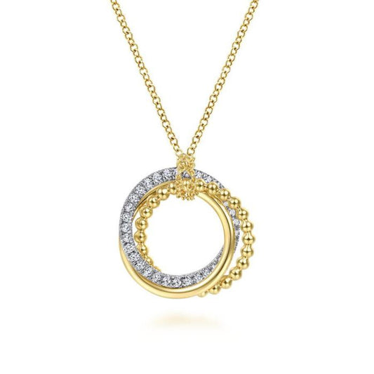 14K Yellow-White Gold Bujukan Diamond Interlocking Circles Pendant Necklace - Warwick Jewelers