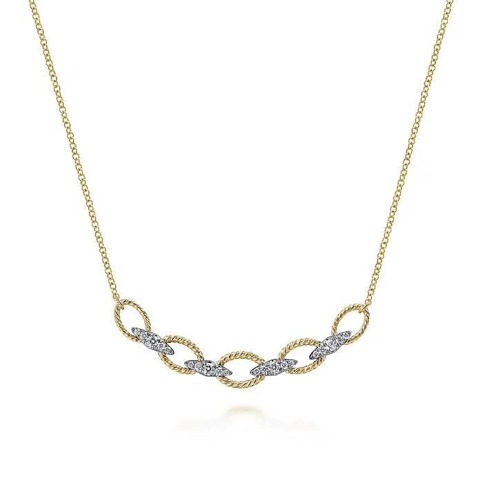 14K Yellow-White Gold Twisted Rope Oval Link Necklace with Diamond Connectors - Warwick Jewelers
