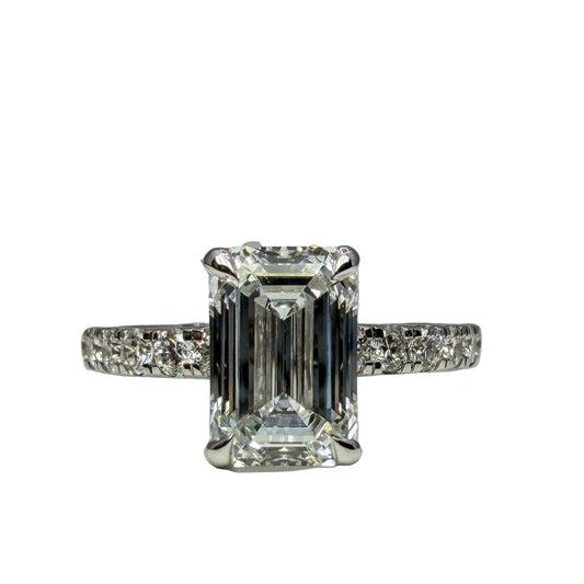 14kt White Gold Emerald Cut Lab Grown Engagement Ring 
