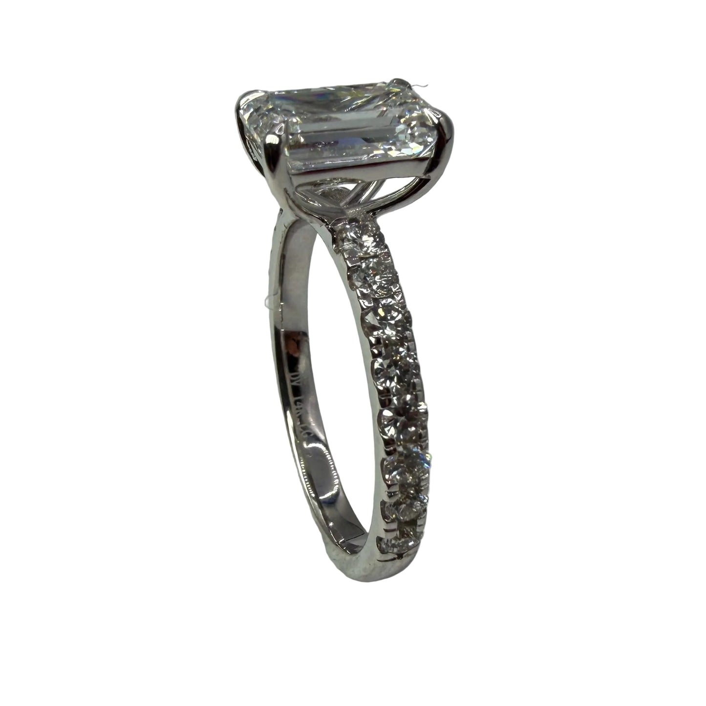 14kt White Gold Emerald Cut Lab Grown Engagement Ring 