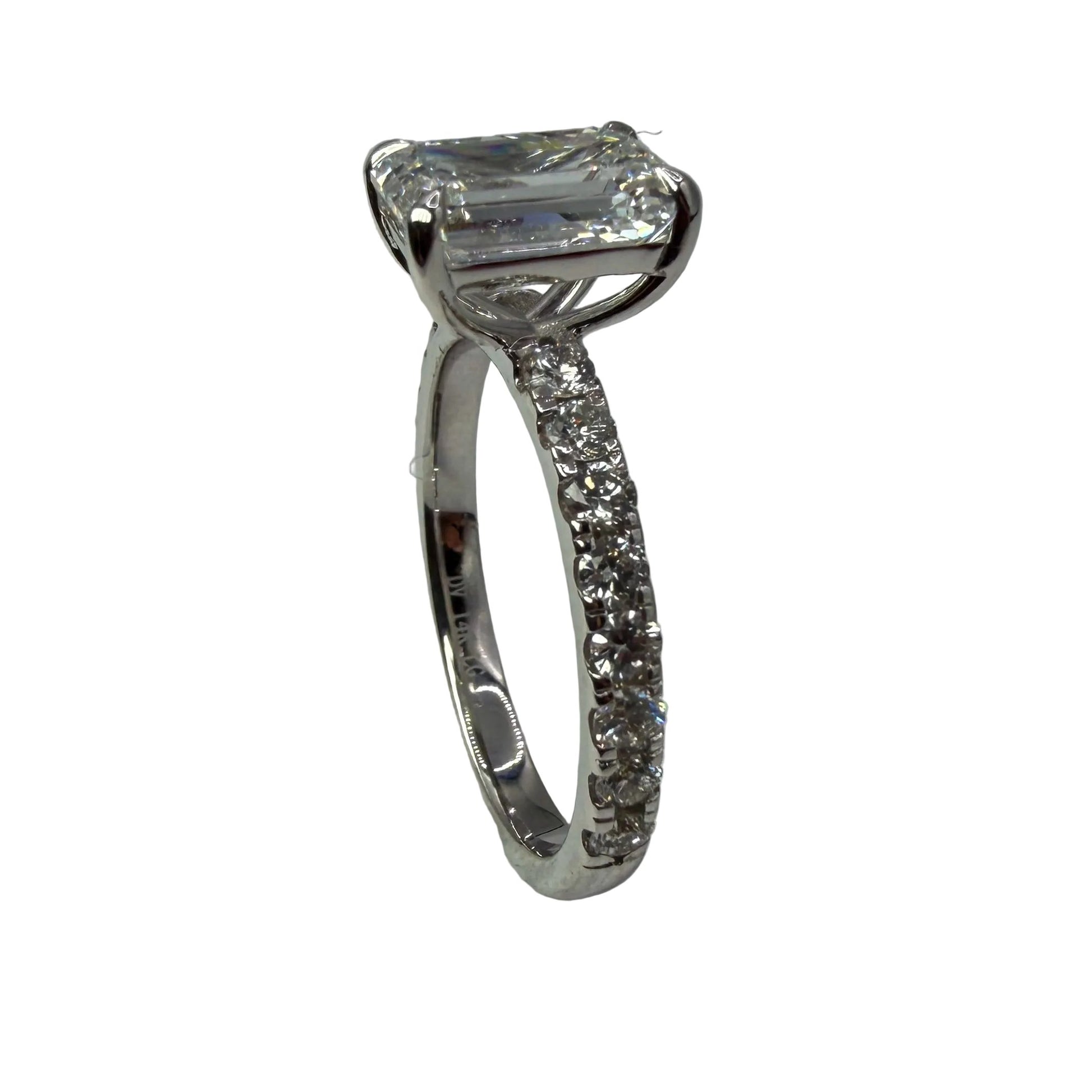 14kt White Gold Emerald Cut Lab Grown Engagement Ring 
