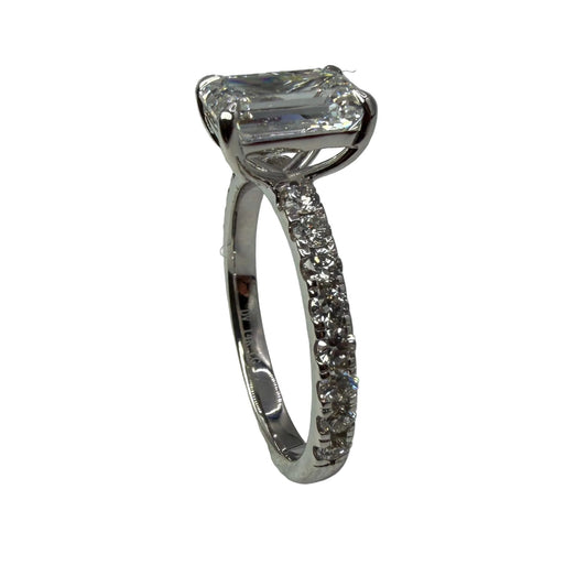 14kt White Gold Emerald Cut Lab Grown Engagement Ring 