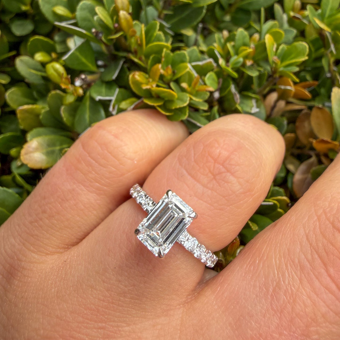 14kt White Gold Emerald Cut Lab Grown Engagement Ring 