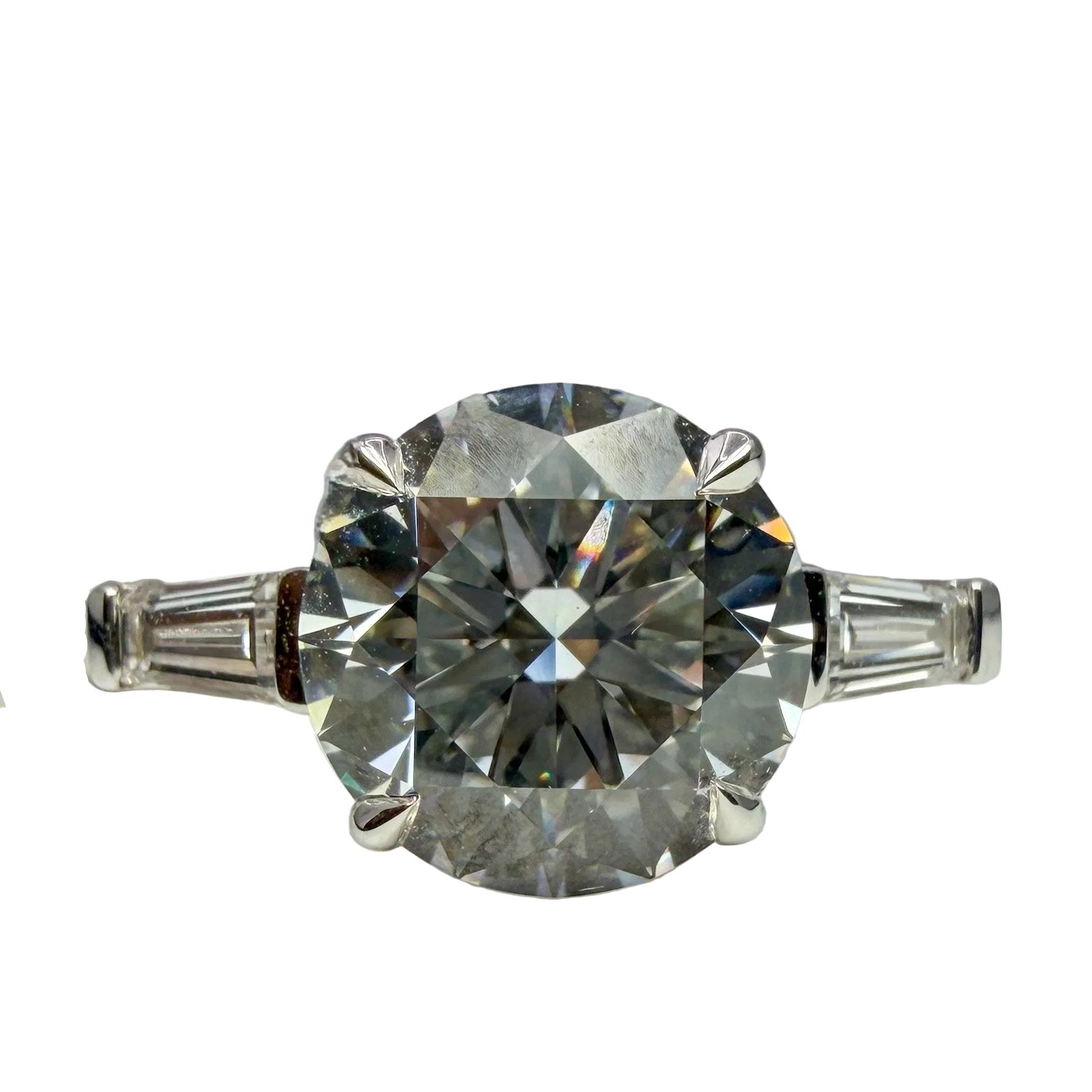 14kt White Gold Lab Grown Diamond Engagemnt Ring with Baguette Side Stones 