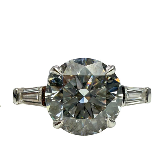 14kt White Gold Lab Grown Diamond Engagemnt Ring with Baguette Side Stones 