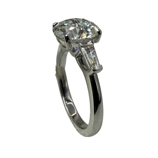 14kt White Gold Lab Grown Diamond Engagemnt Ring with Baguette Side Stones 