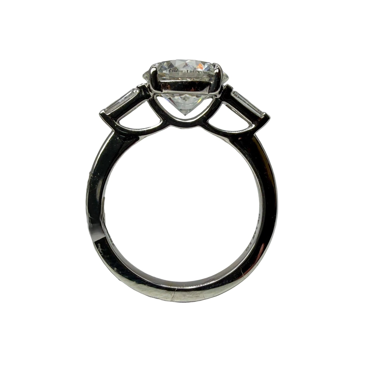 14kt White Gold Lab Grown Diamond Engagemnt Ring with Baguette Side Stones 