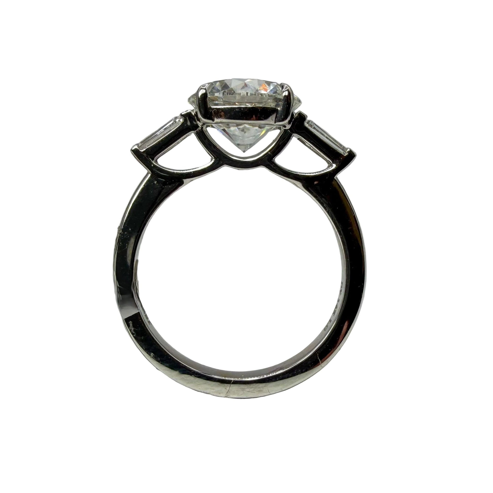 14kt White Gold Lab Grown Diamond Engagemnt Ring with Baguette Side Stones 