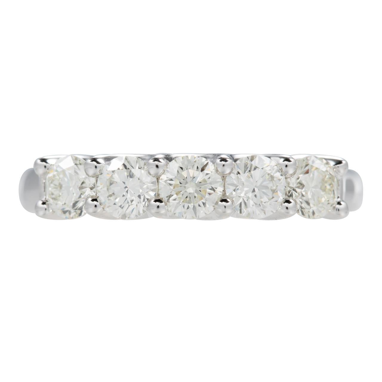 18k White Gold Five Stone Wedding Band - Warwick Jewelers
