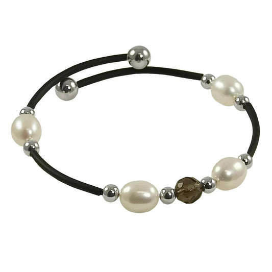Freshwater Pearl Bracelet Silver Rubber Bracelet