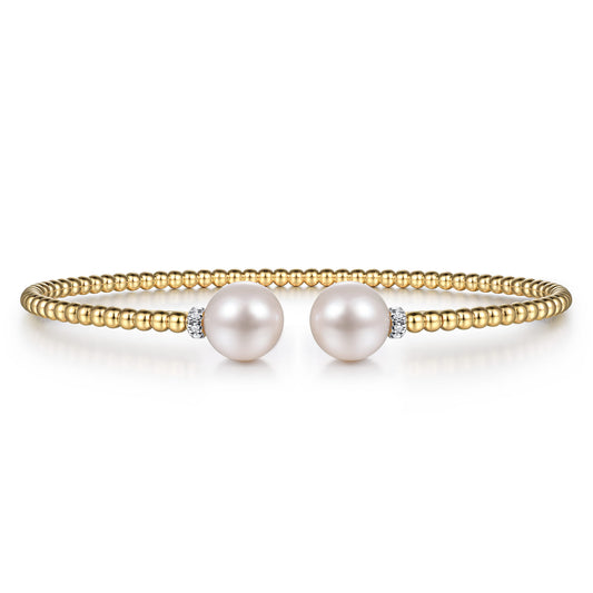 Yellow Gold Bujukan Diamond and Pearl Split Bangle