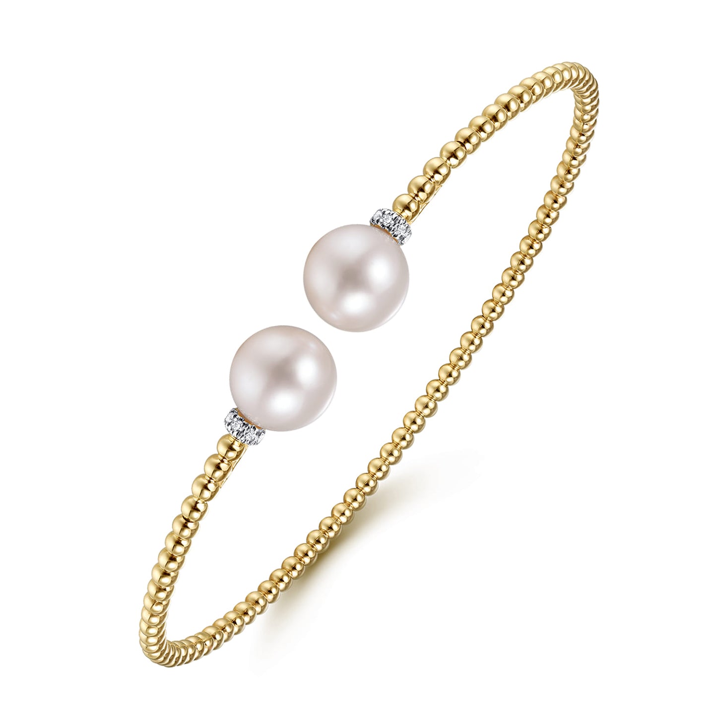 Yellow Gold Bujukan Diamond and Pearl Split Bangle