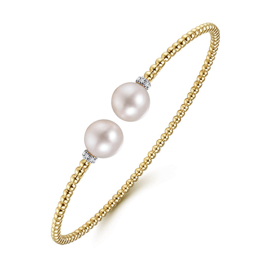 Yellow Gold Bujukan Diamond and Pearl Split Bangle