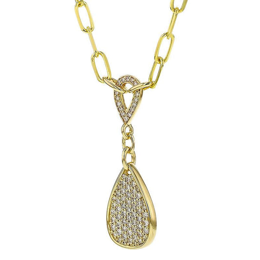 14K Yellow Gold Diamond Teardrop Necklace