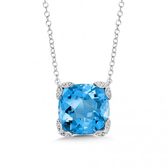 Blue Topaz & Diamond Pendant in 14k White Gold