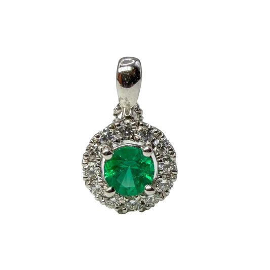 Emerald and Diamond Halo Necklace