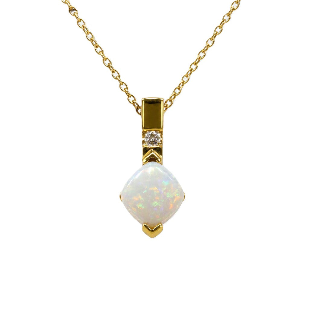 14K Yellow Gold Opal & Diamond Pendant