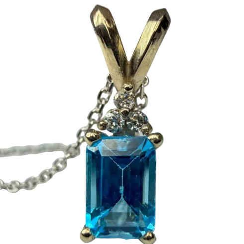 Blue Topaz and Diamond White Gold Pendant