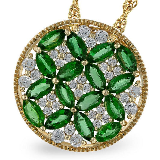 14K Yellow Gold Emerald & Diamond Pendant
