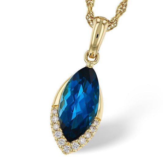 14K Yellow Gold Marquise Blue Topaz & Diamond Necklace