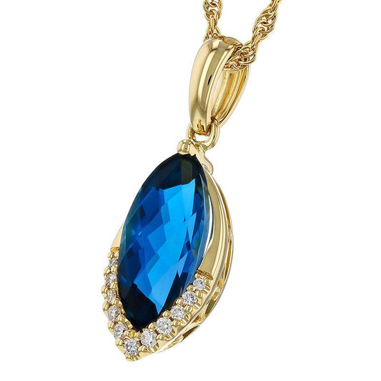 14K Yellow Gold Marquise Blue Topaz & Diamond Necklace